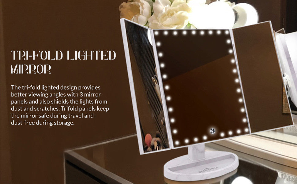 Touch Trifold XL Dimmable LED Makeup Mirror, Black