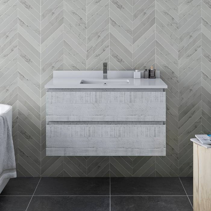 Fresca Formosa Modern 35" Rustic White Wall Hung Bathroom Cabinet