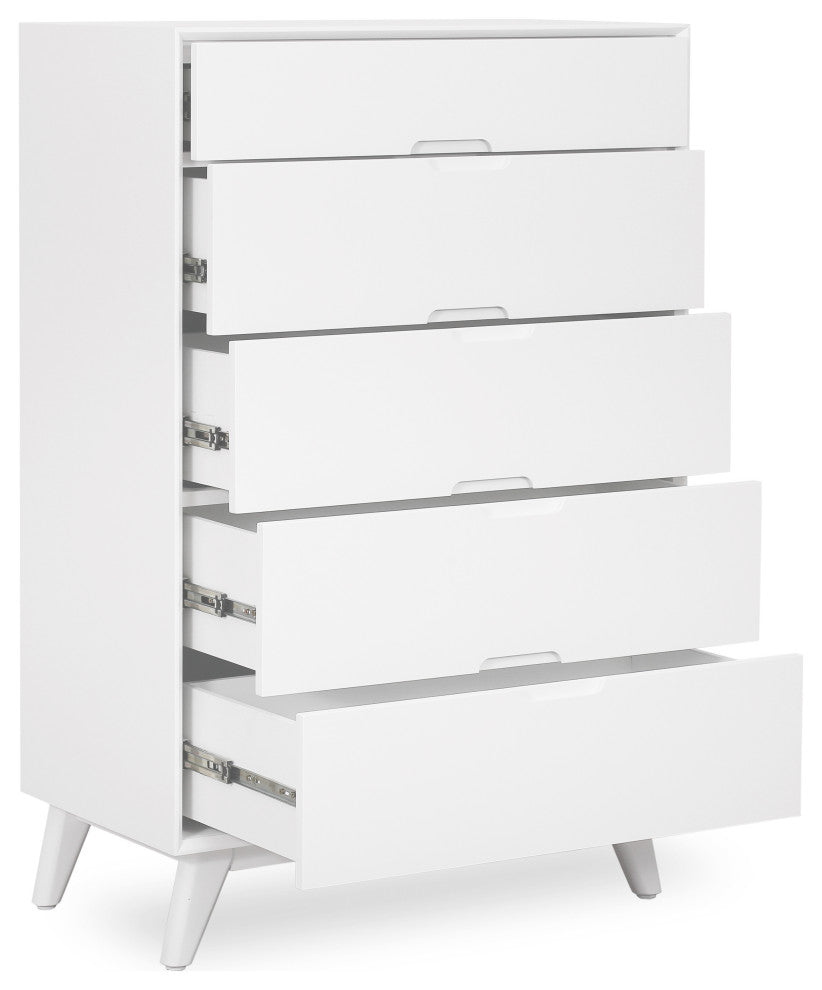 Modern High Chest Dresser With Goove Handles, White