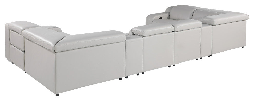 Marco-8-Piece 2-Power Reclining Italian Leather Sectional, Light Gray