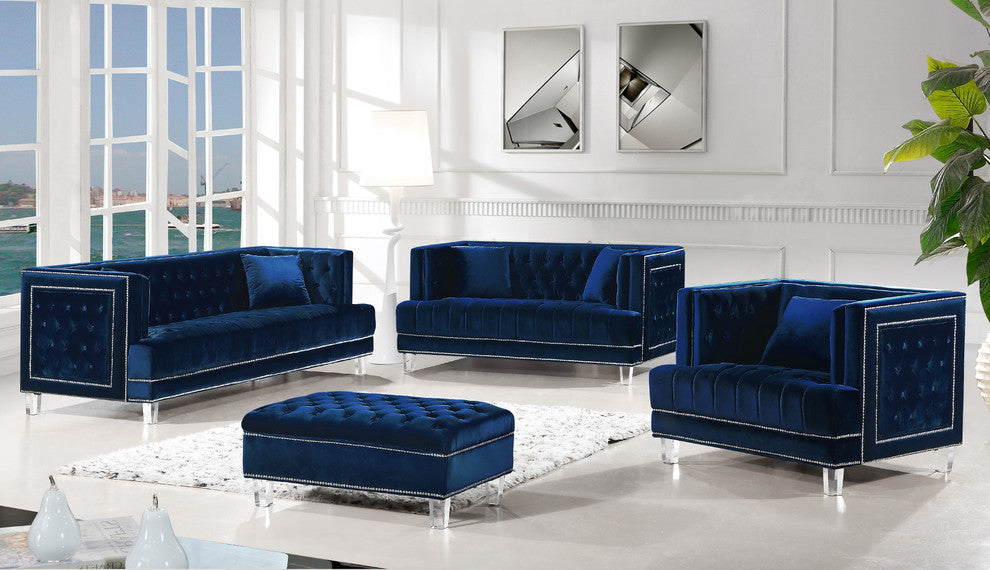 Lucas Velvet Upholstered Loveseat, Navy