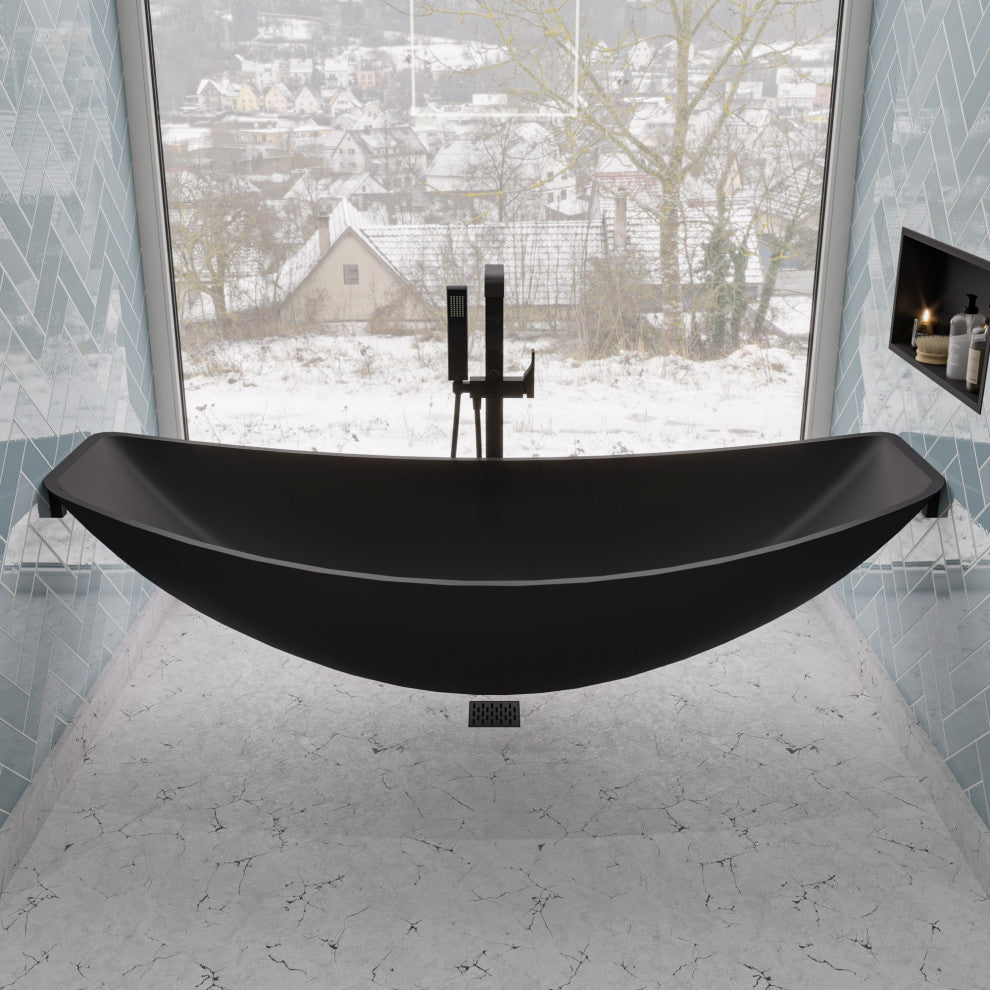 Black Matte Single Lever Floor Mounted Tub Filler Mixer w Hand Held Shower Head