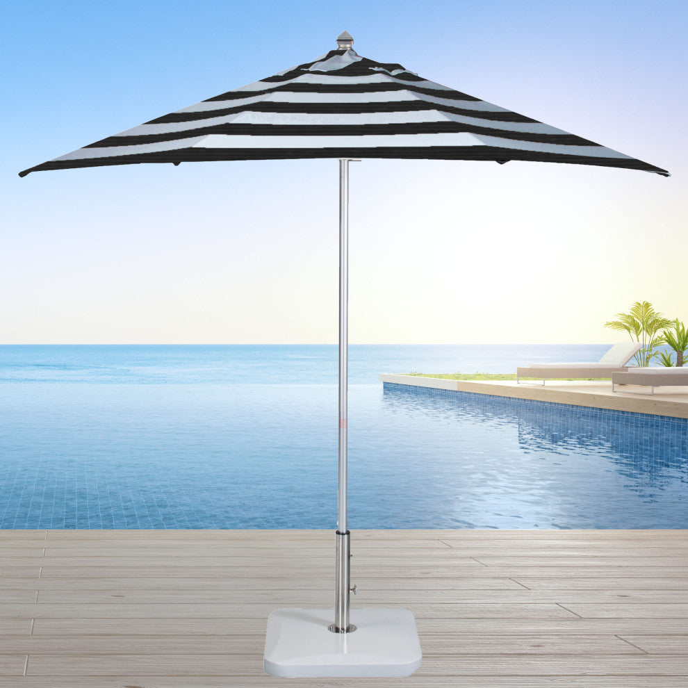 9'  Round Flexibe Commercial Umbrella, Silver, Sunbrella, Black Stripe