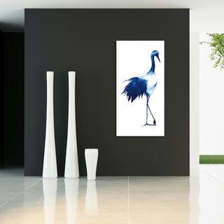 "Ink Drop Crane 1" Wall Art on Frameless Free Floating Tempered Glass Panel