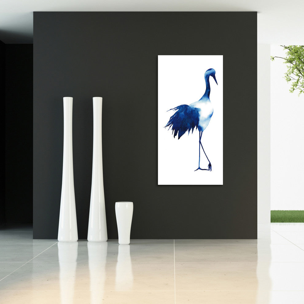 "Ink Drop Crane 1" Wall Art on Frameless Free Floating Tempered Glass Panel