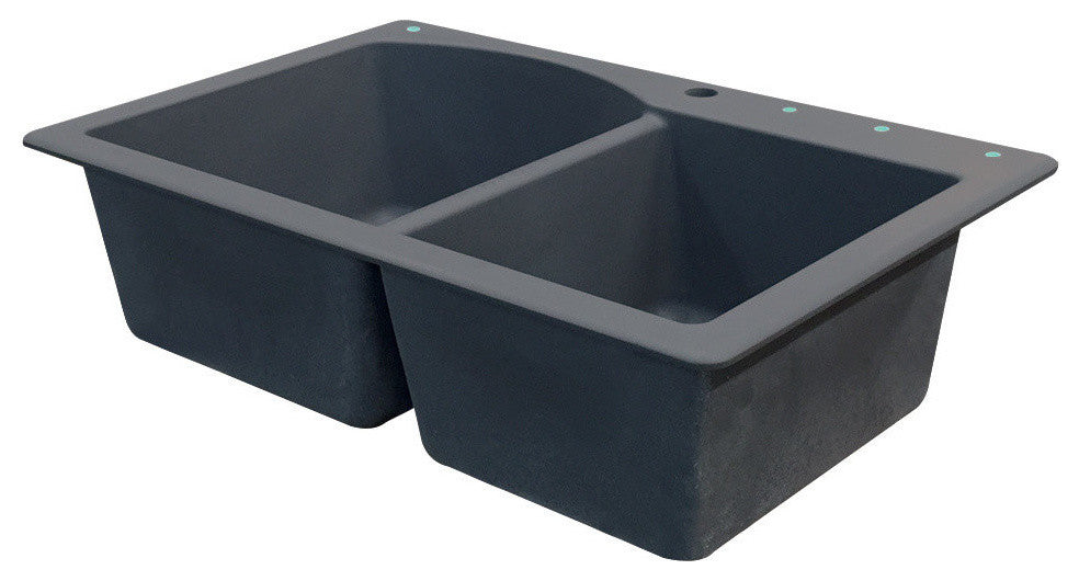Aversa 33" silQ Granite Drop-in Double Bowl Kitchen Sink with 1 Hole in Grey