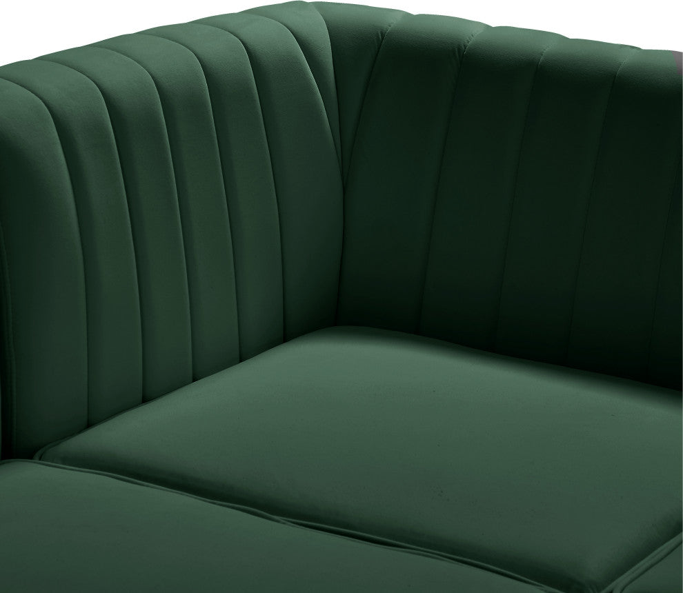 Alina Velvet Modular L-Shaped Modular Sectional, Green, 5-Piece: 2 Armless Chair, 3 Corner Chair