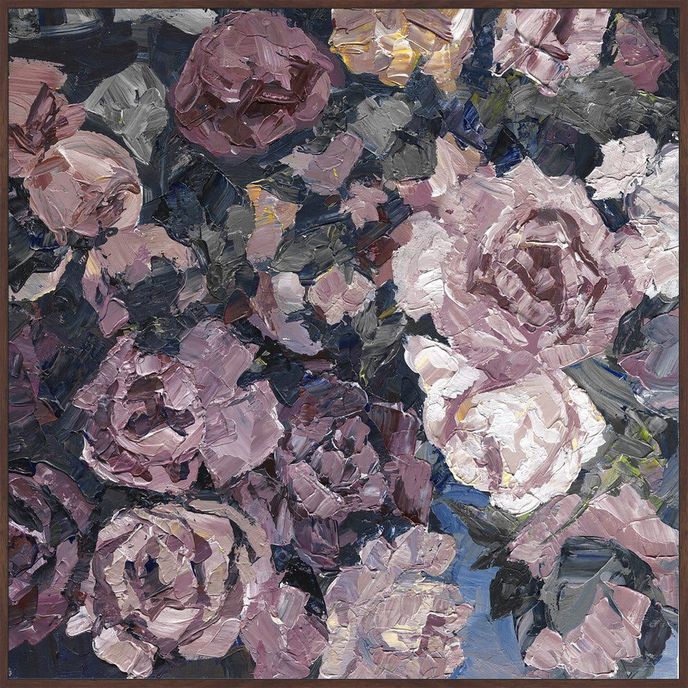 "Taupe Floral" Floater Framed Painting Print on Canvas, 24"x24"