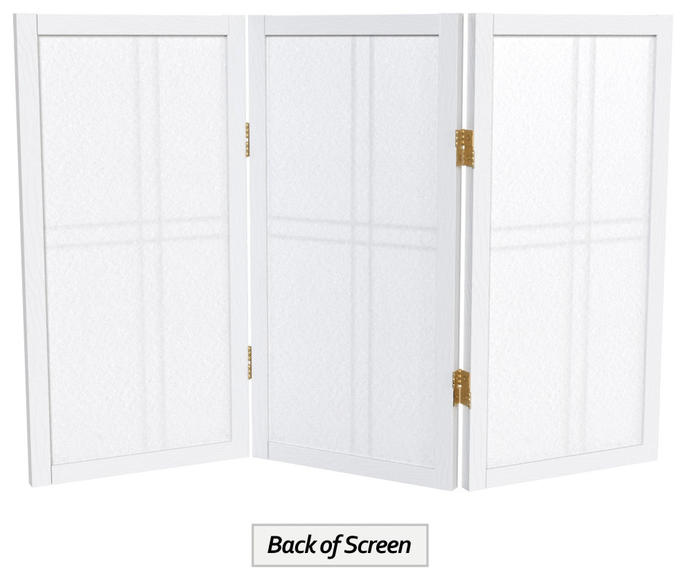 2' Tall Desktop Double Cross Shoji Screen, White, 3 Panels