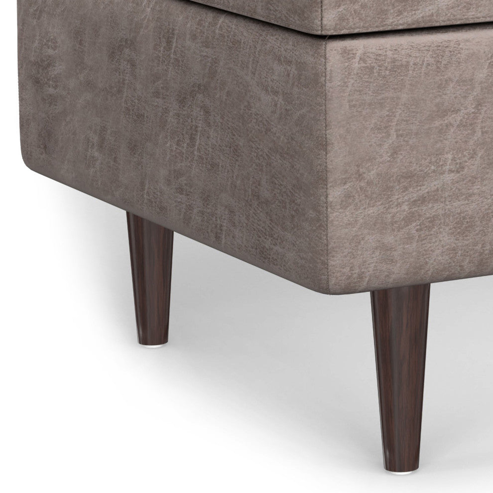 Shay Mid Century Small Coffee Table Storage Ottoman, Distressed Grey Taupe