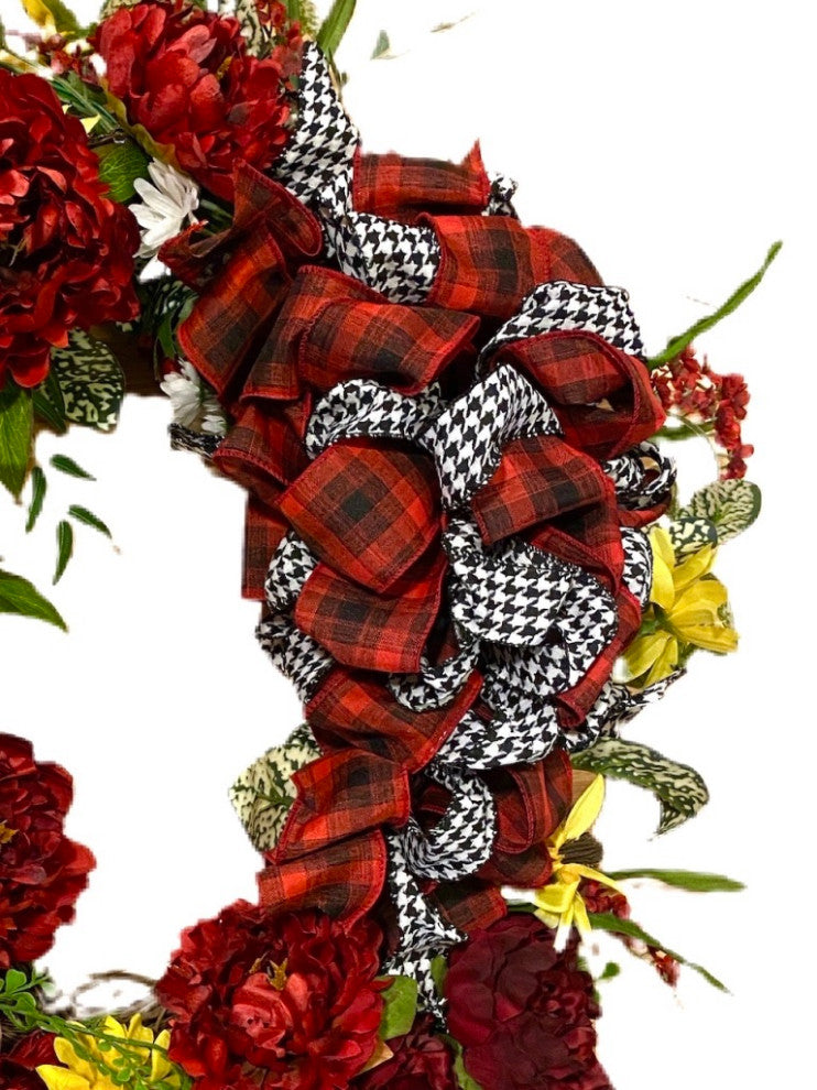 Fall Wreath All season Oval Yellow Red Peony White Outdoor Silk Floral 28x24