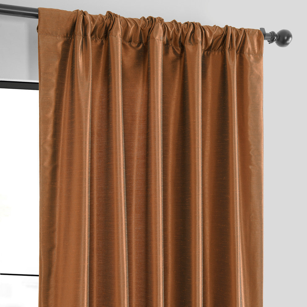 Vintage FauxDupioni Silk Curtain, Single Panel, Copper Kettle, 50"x108"