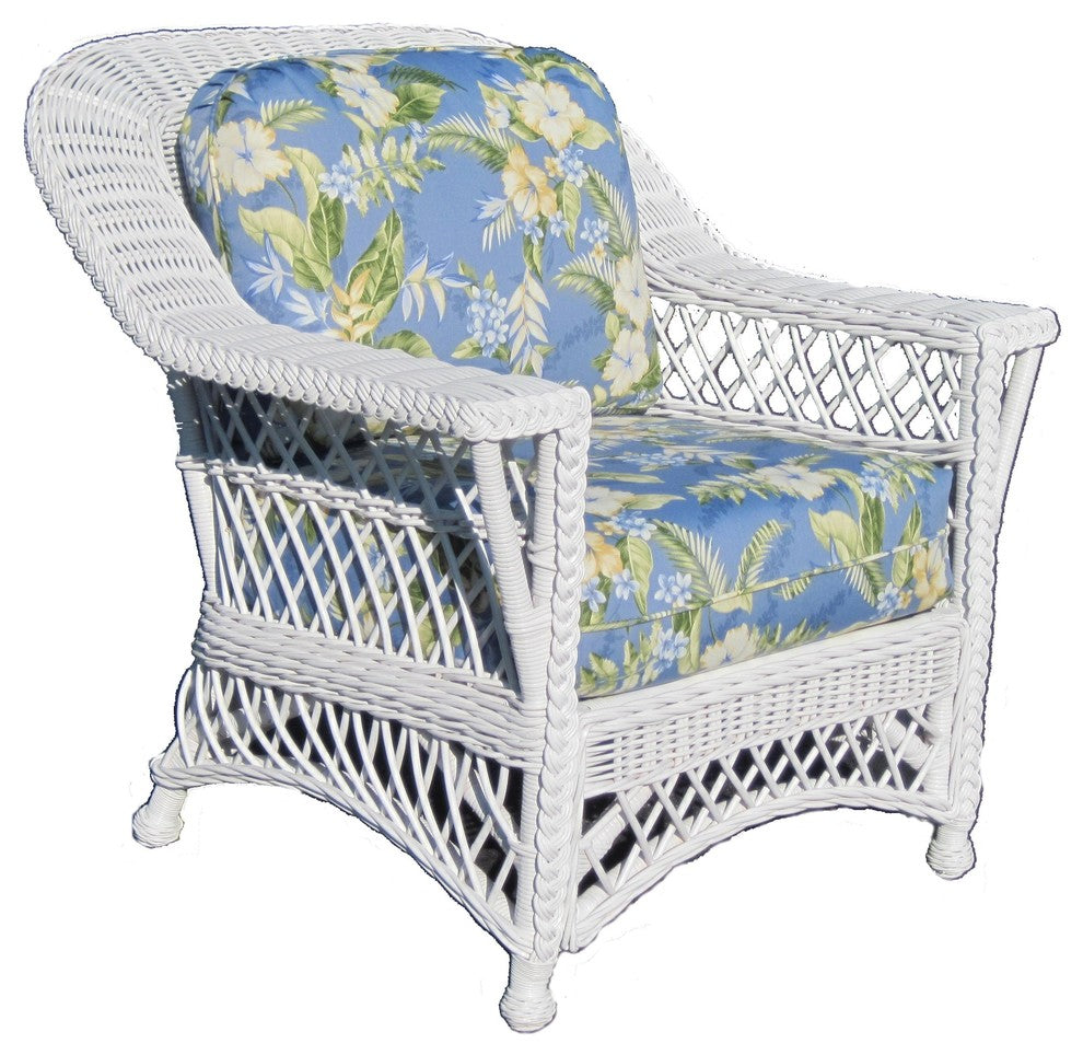 Bar Harbor Arm Chair, White, Astrid-Geranium Fabric