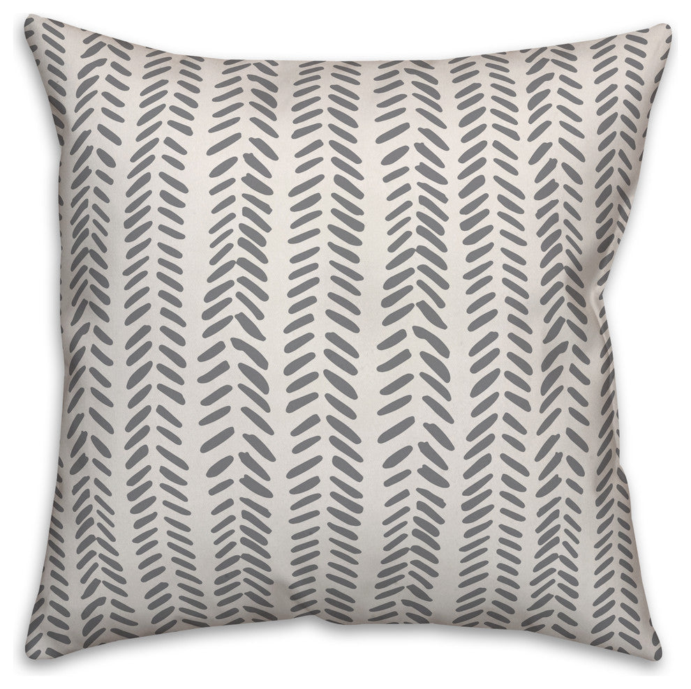 Gray and White Modern Herringbone 18x18 Throw Pillow
