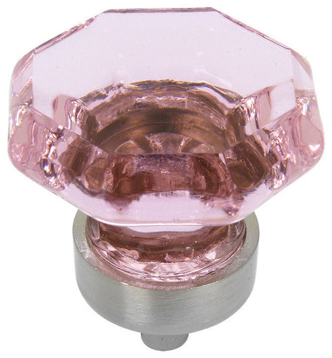 Cosmas 5268SN Satin Nickel Cabinet Knob, Set of 5, Glass: Pink