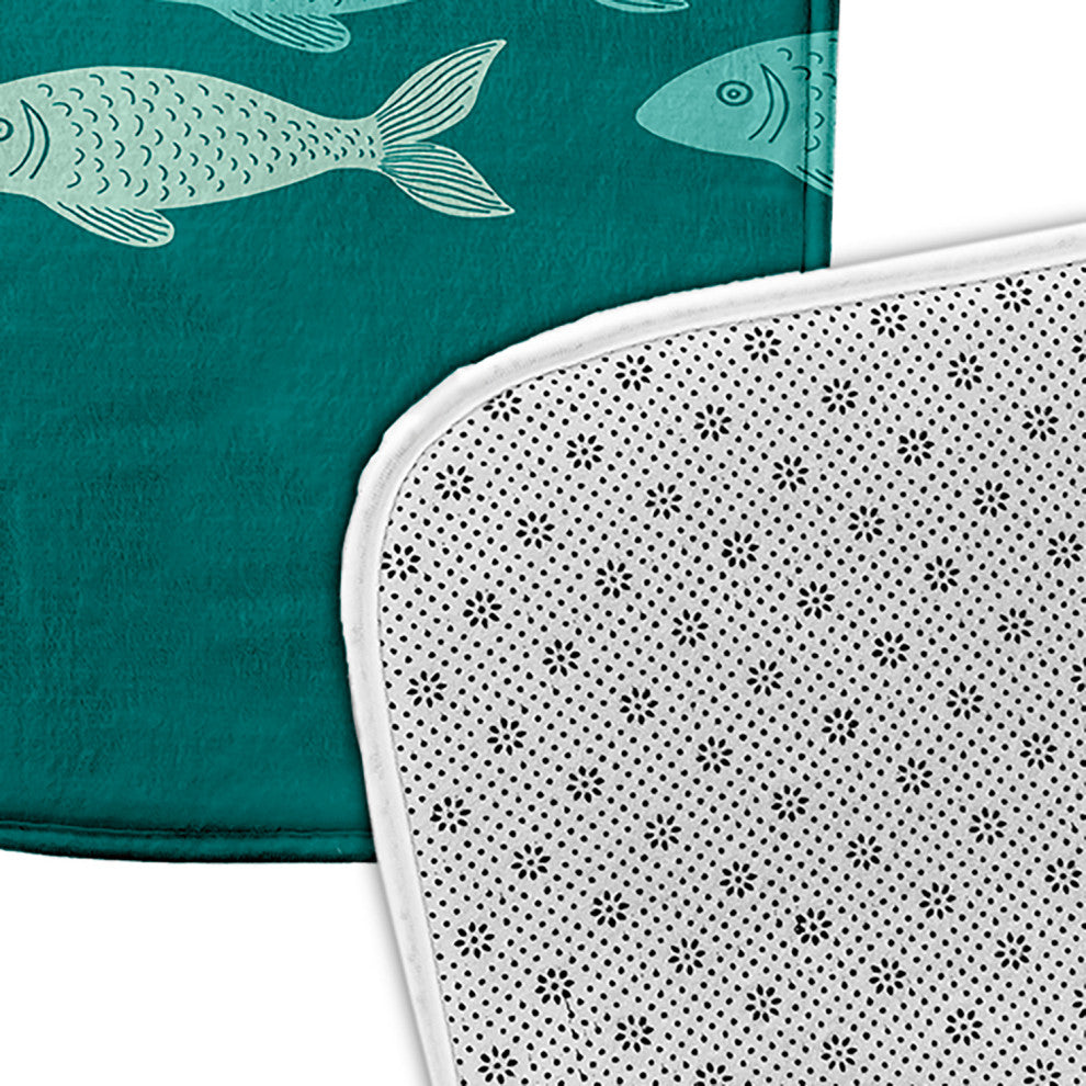 Green Rectangular Fish Line Pet Feeding Mat for Dogs or Cats