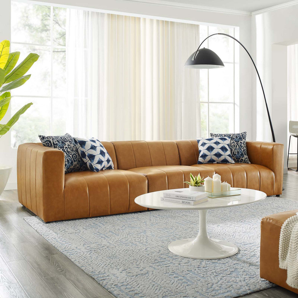Sofa, Faux Vegan Leather, Tan, Modern, Living Lounge Hotel Lobby Hospitality