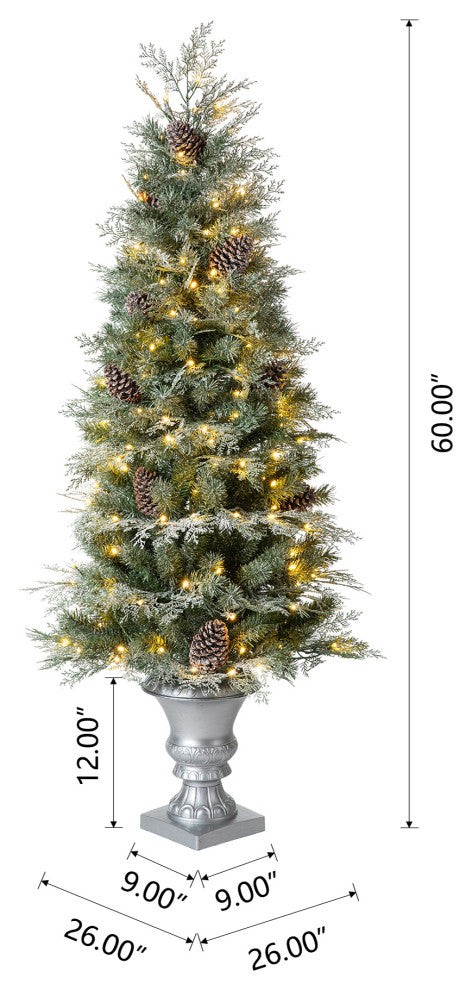 2-Pack 5' Pre-Lit Pine Artificial Christmas Porch Tree, 180 Warm White Lights