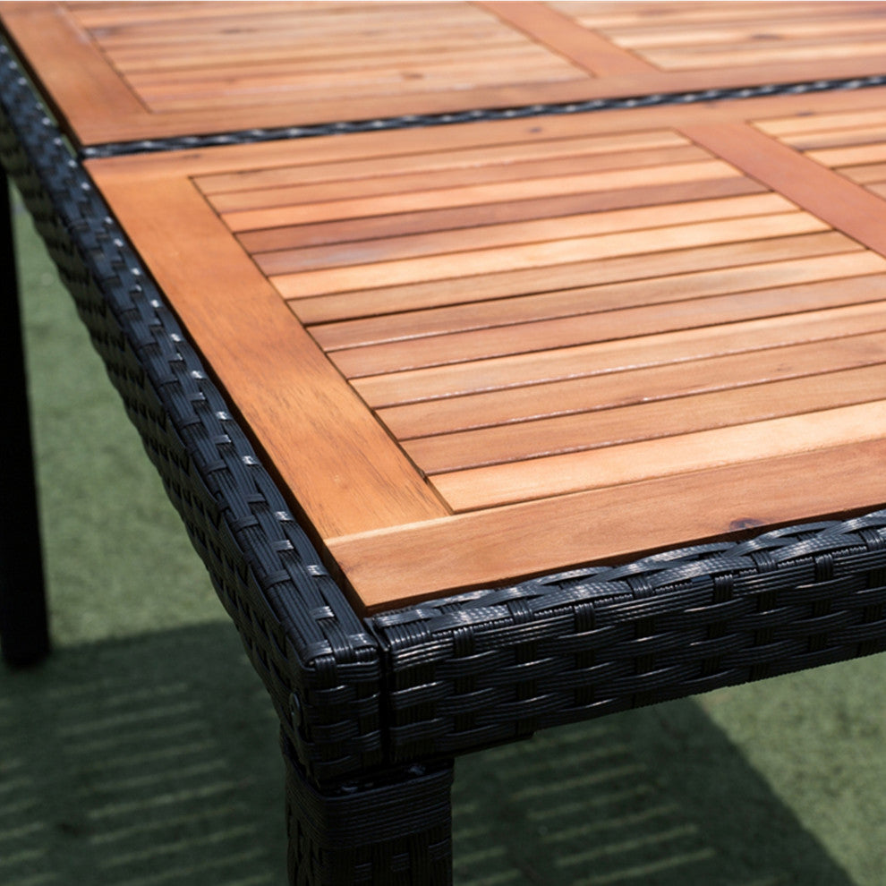 7 Pieces Outdoor Patio Wicker Furniture Dining Table Set With 6 Stools