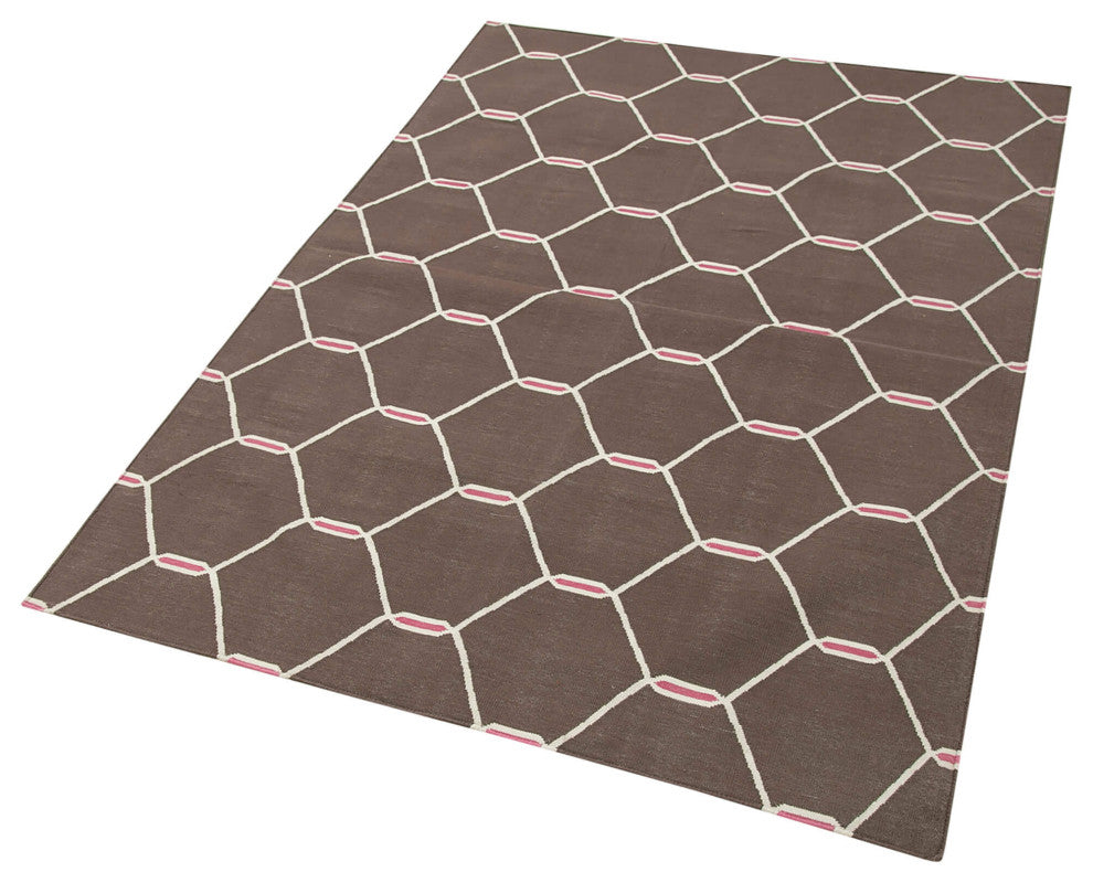 Rug N Carpet - Handmade Wool 3' 8'' x 5' 5'' Modern Design Dhurrie Kilim Rug