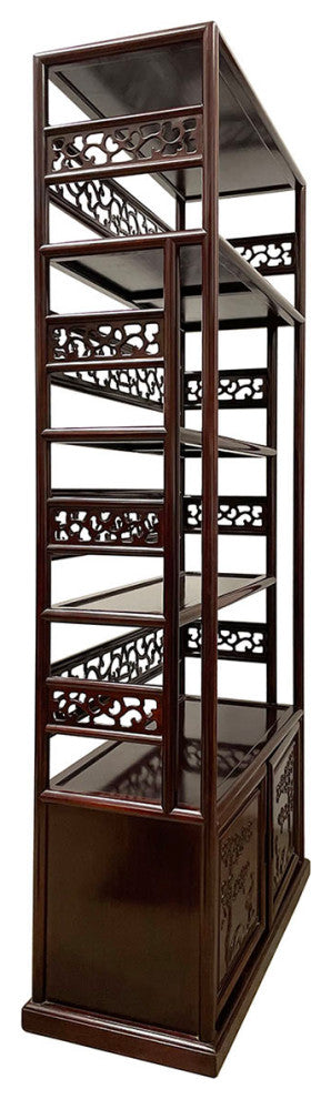 Consigned 20th Century Chinese Hand Carved Rosewood Book Shelf/Display Cabinet