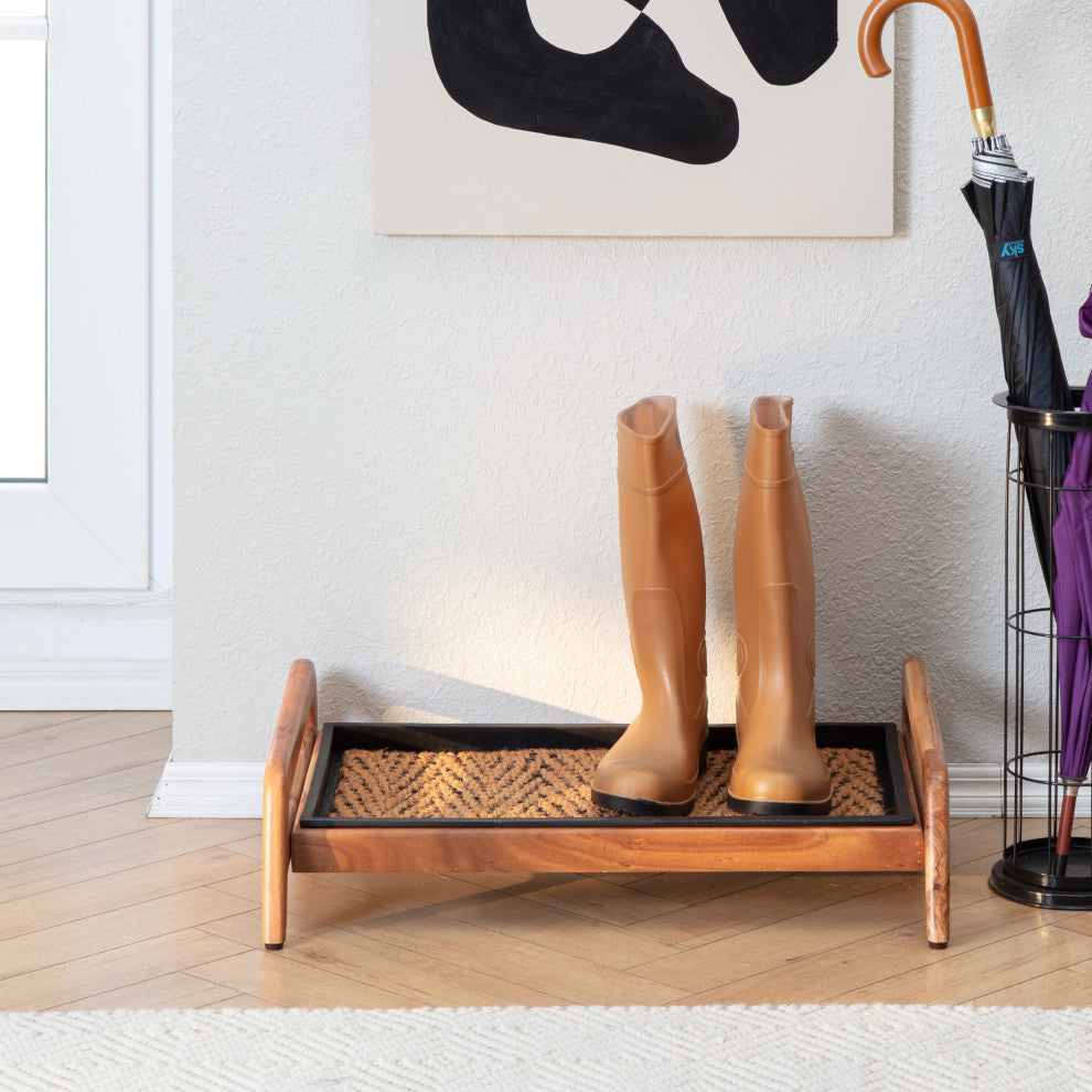 Single-Tier Natural Stand With 2-Pair Rubber Boot Tray Irish Lion