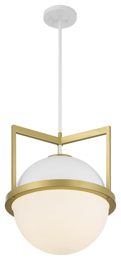 Carlysle 1-Light Pendant, White With Warm Brass Accents
