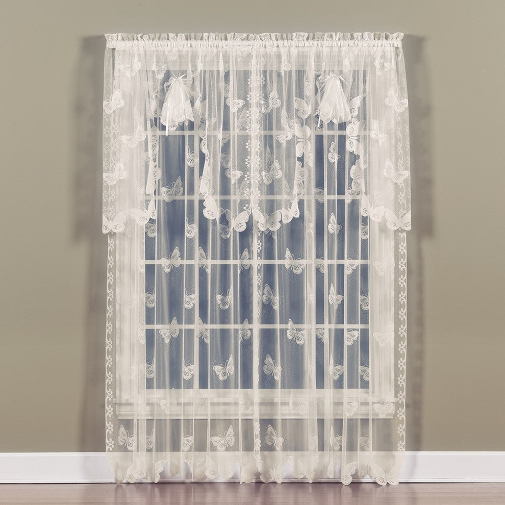Saturday Knight Butterfly Lace 56X38 Swag Valance in Ivory
