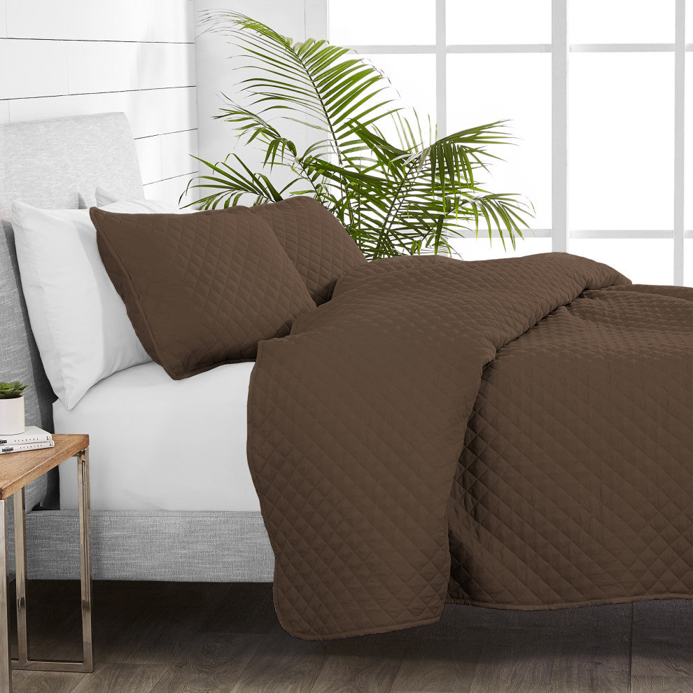 Bare Home Diamond Stitched Coverlet Set, Cocoa, King