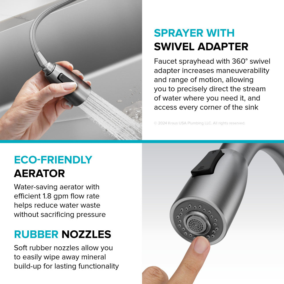 KRAUS Coda 2-Function 1-Handle Pull Down Kitchen Faucet Brushed Brass