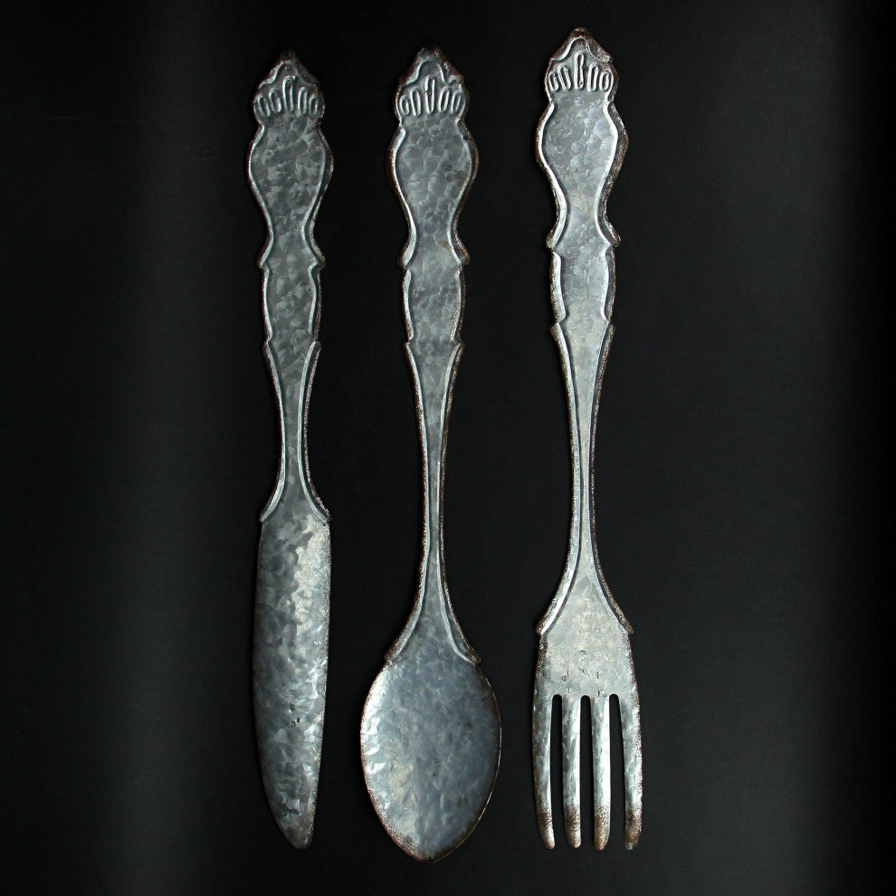 Giant Galvanized Metal Fork Spoon Knife Farmhouse Kitchen Decor Wall Hanging Se