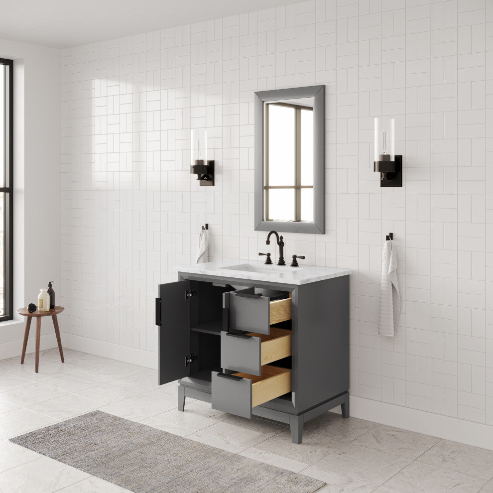Elizabeth 36" Single Sink Carrara White Marble Vanity, Cashmere Gray