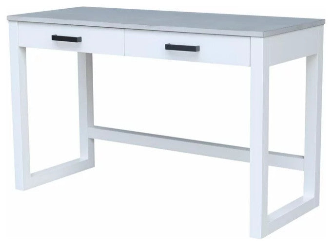 Transitional Desk With Storage Drawers & Double X-Shaped Back Chair, Chalk/White