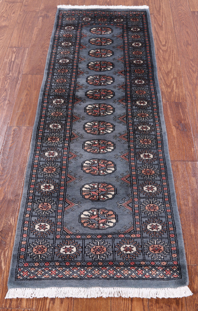 2' 1" X 6' 1" Runner Handmade Silky Bokhara Wool Rug - Q13828