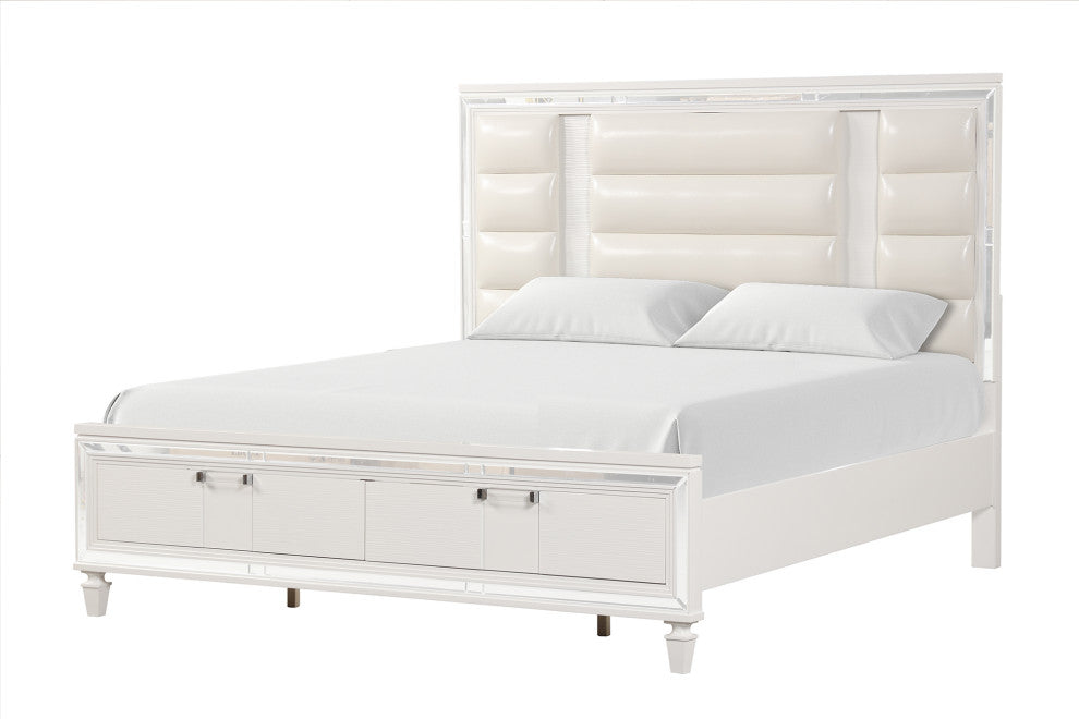 Genoa White Wood Frame Queen Panel Bed