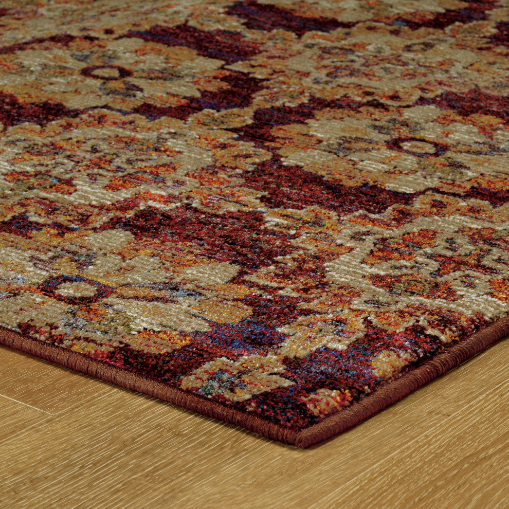 Adeline Floral Panel Traditional Area Rug, Red, 3'3"x5'2"