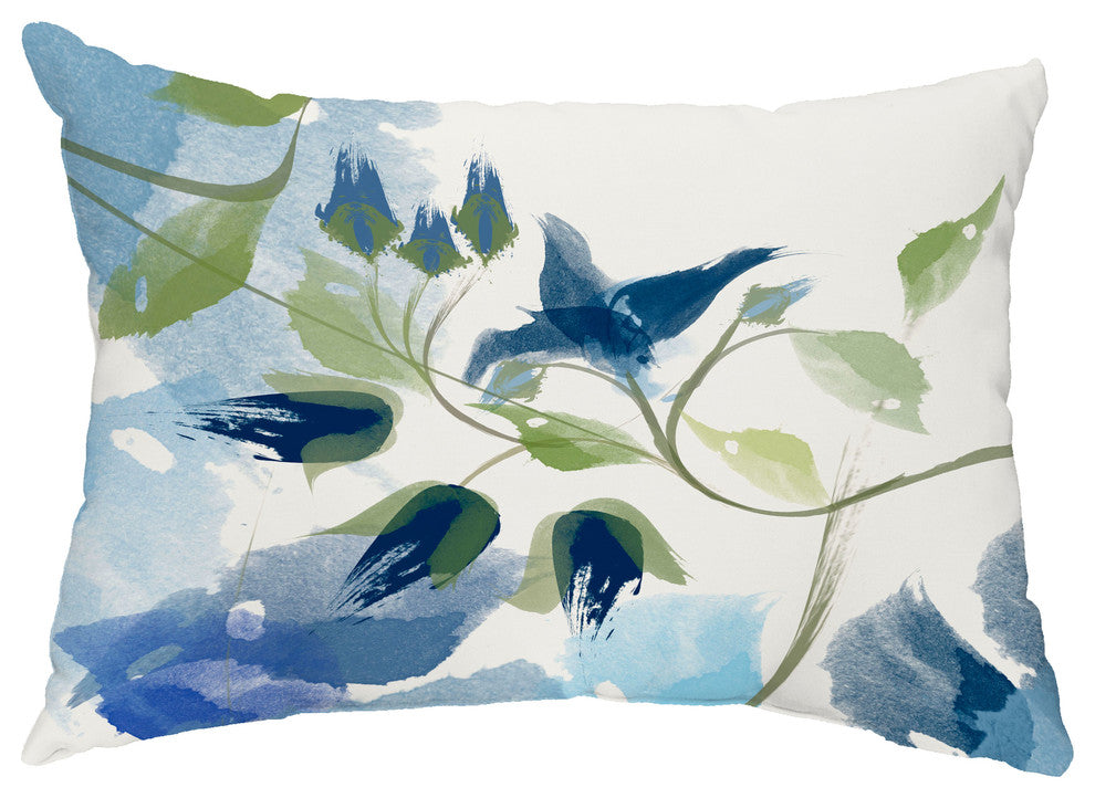 Windy Bloom 14"x20" Floral Decorative Outdoor Pillow, Navy Blue