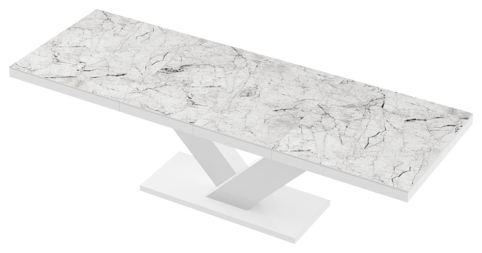 VICTORIA Extendable High Gloss Dining Table, White Venatino/White