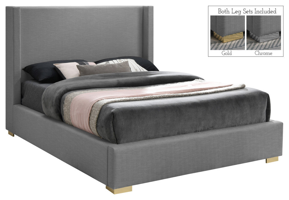 Royce Linen Upholstered Bed, Gray, Queen