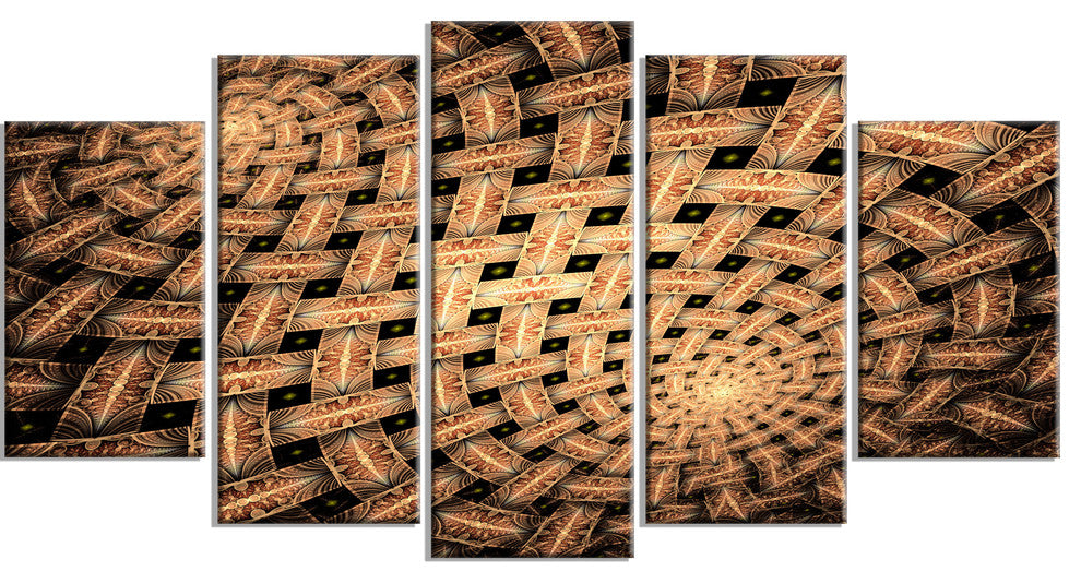 Symmetrical Brown Fractal Flower, Abstract Wall Art Canvas, 60"x32", 5 Panels