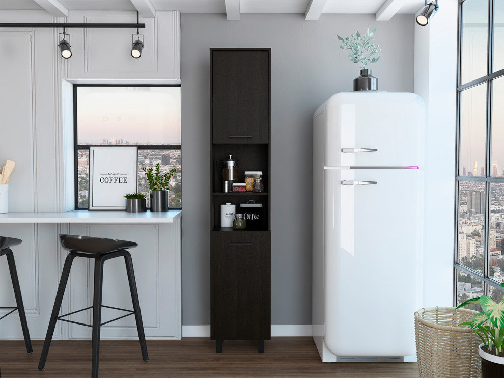 Sheffield 2-Door Pantry Cabinet, with 2 Open Shelves, Black