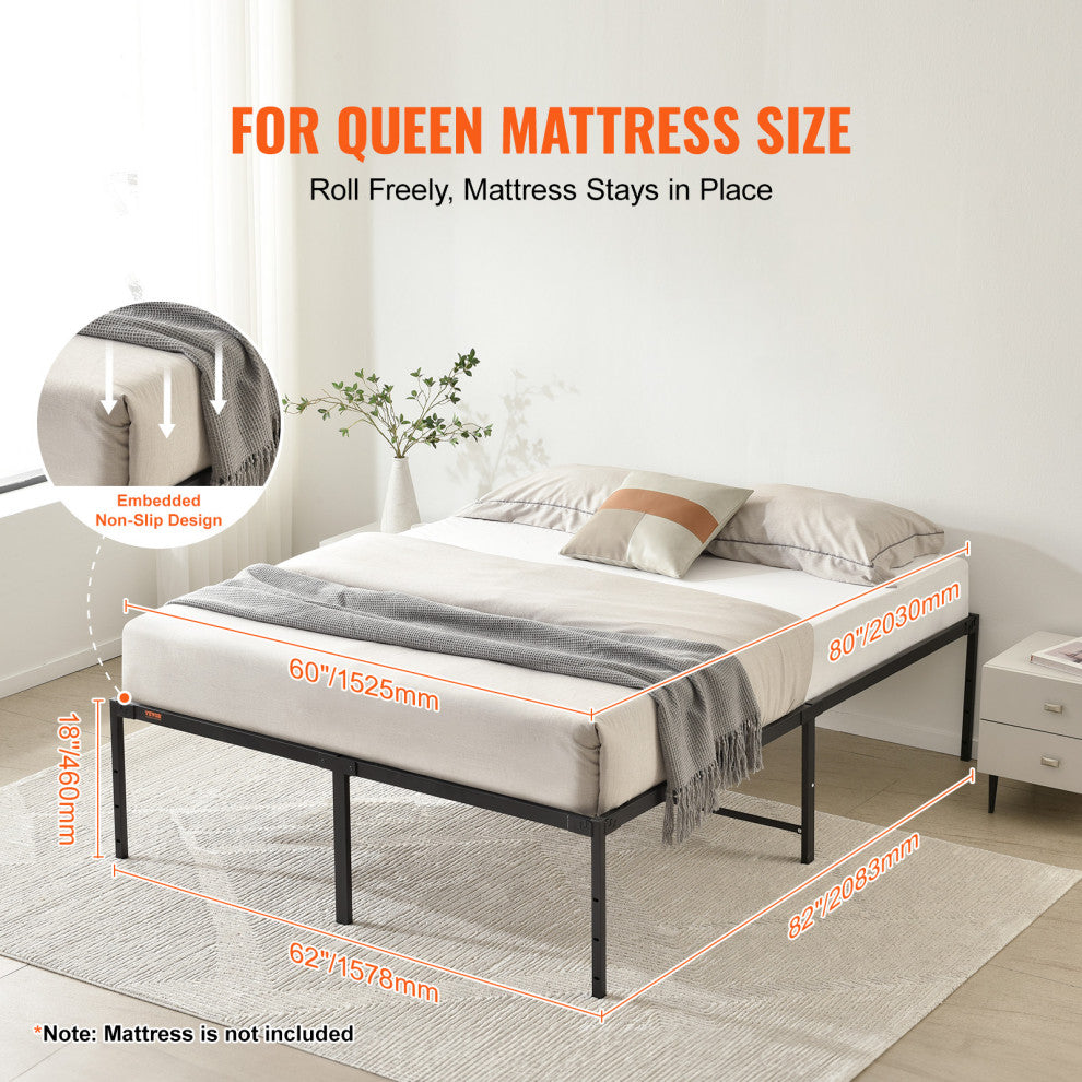 VEVOR Queen Size Bed Frame 18" Metal Bed Frame Platform 1500 lbs Noise Free