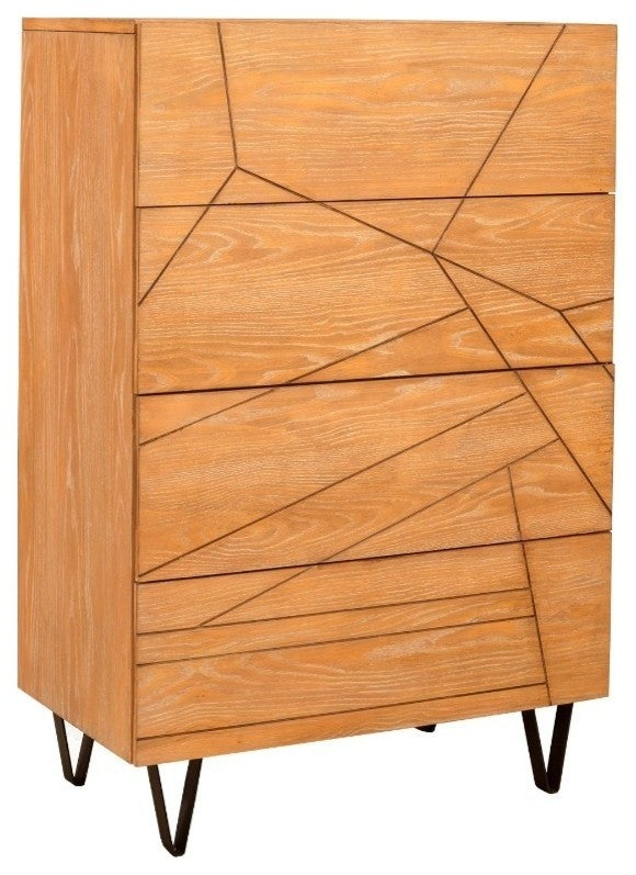 Mahogany Wood And Metal Chest With 4 Drawer Brown
