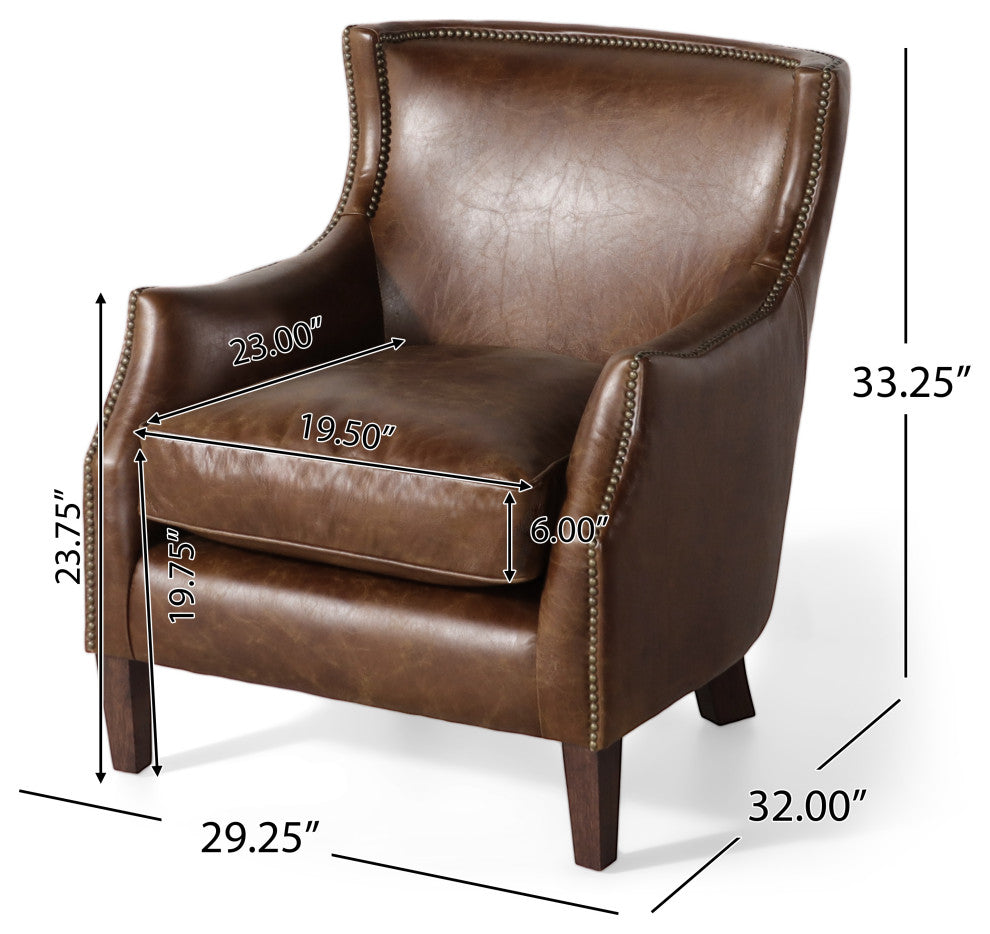 Tiller Top Grain Vintage Design Brown Leather Club Chair