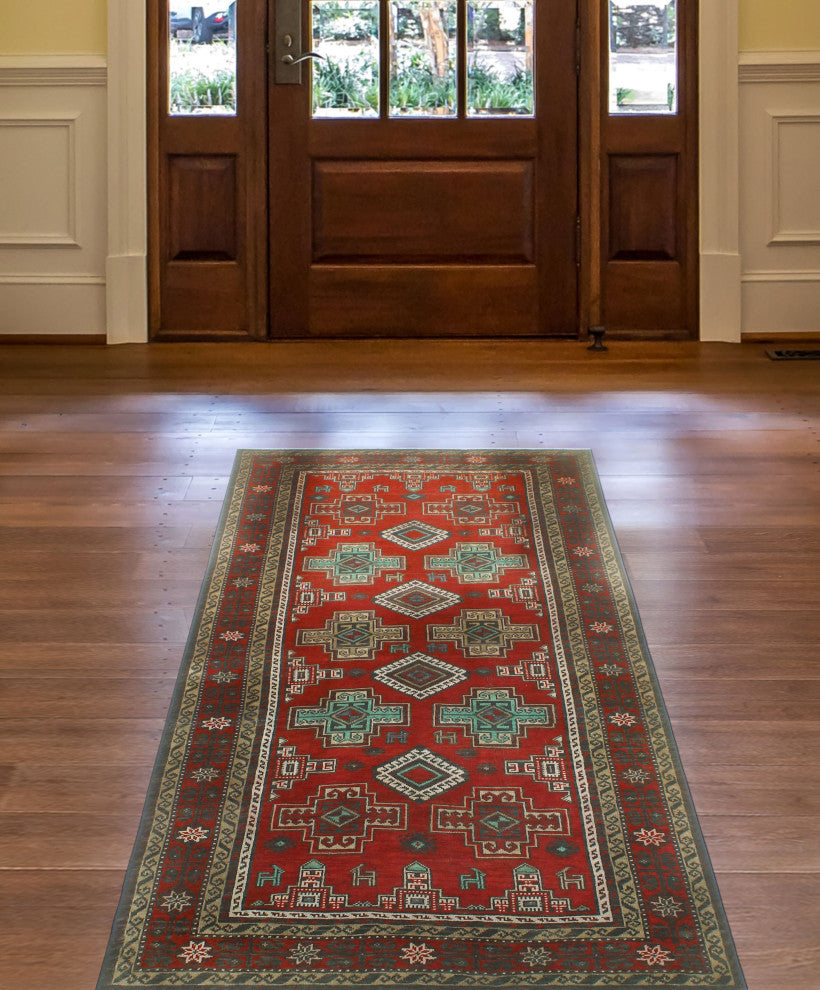 Vintage Distressed Bryant Red/Charcoal Rug, 3'8x6'7