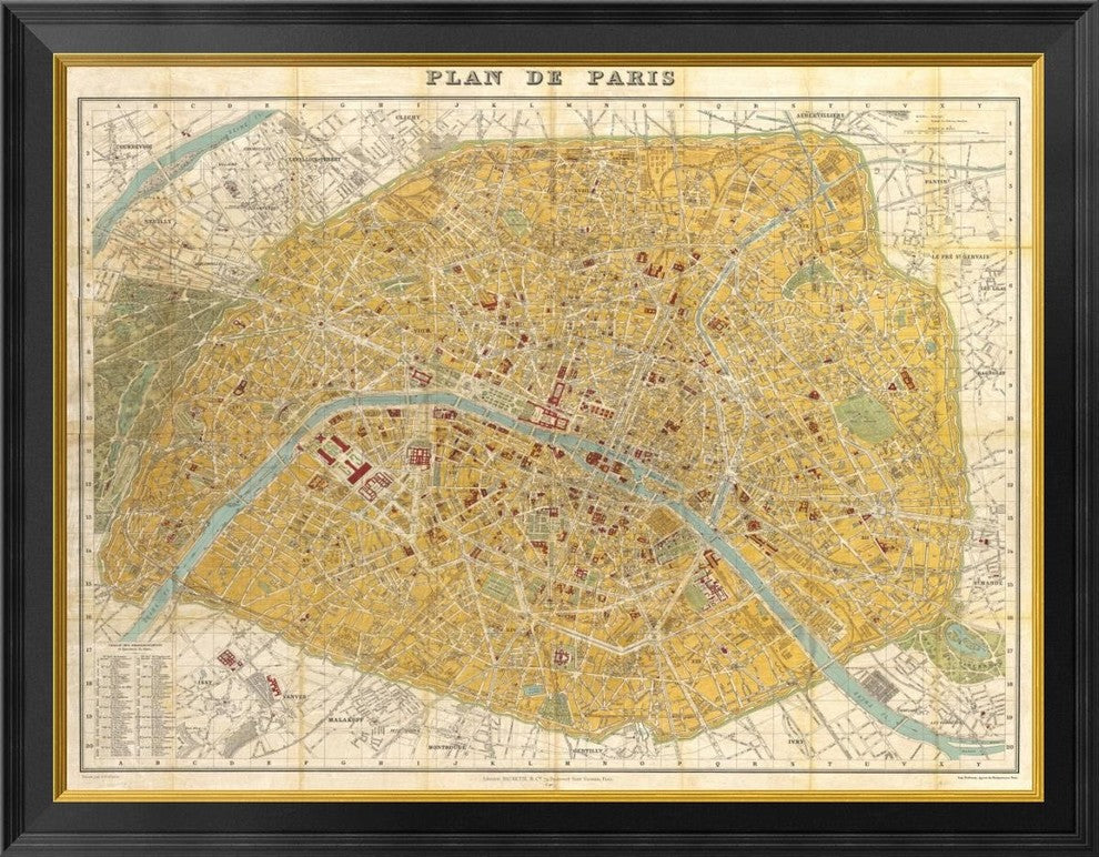 "Gilded Map of Paris" Framed Canvas Giclee by Joannoo, 36x28"