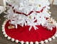 Handmade Christmas Tree Skirt in Felt, Pom Poms on Red, 63"