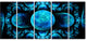 Blue Exotic Pattern on Black, Abstract Art on Canvas, 60"x28", 5 Panels