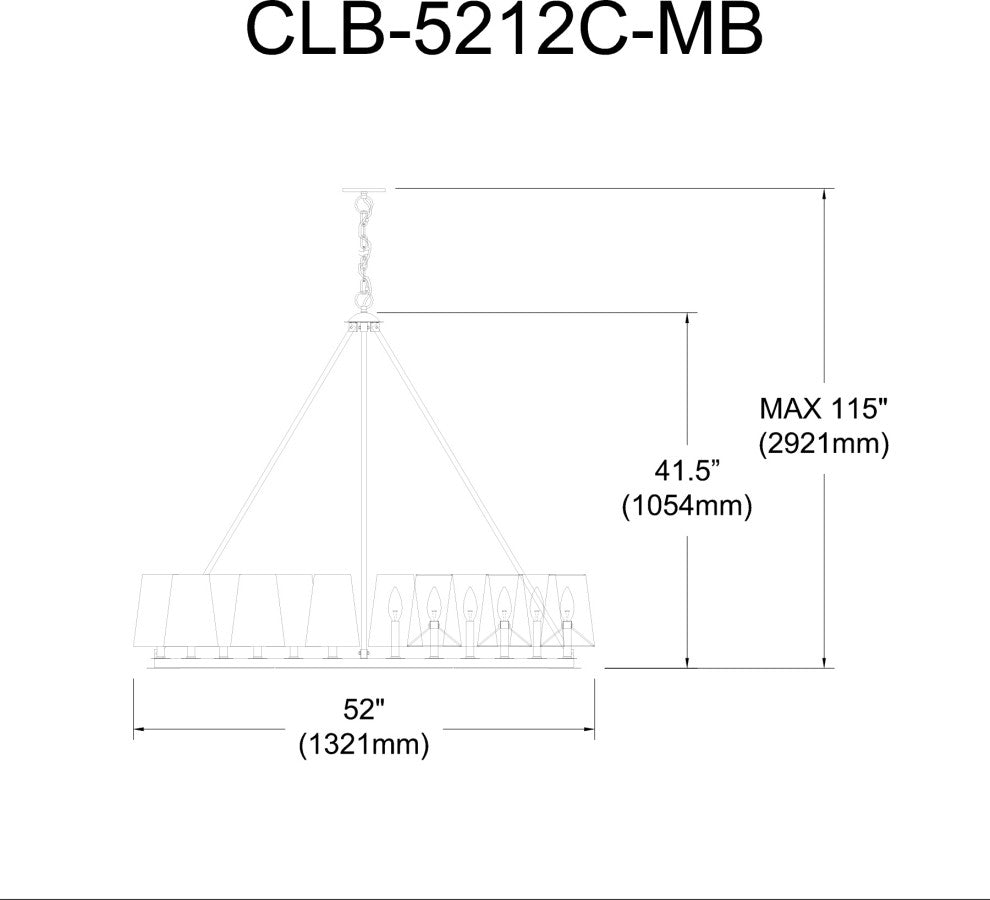 Colby Transitional 12 Light Matte Black White Metal Chandelier
