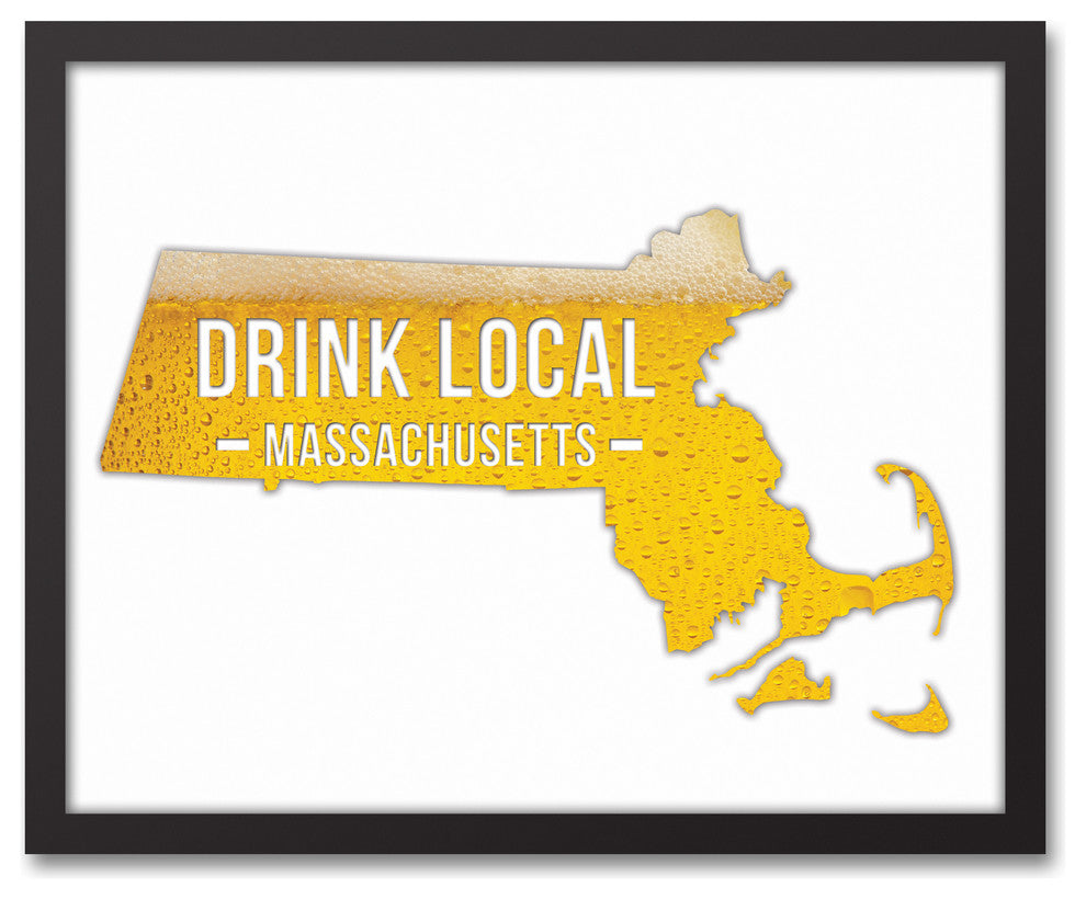 Massachusetts Drink Local Beer Framed Canvas Wall Art, 20x17